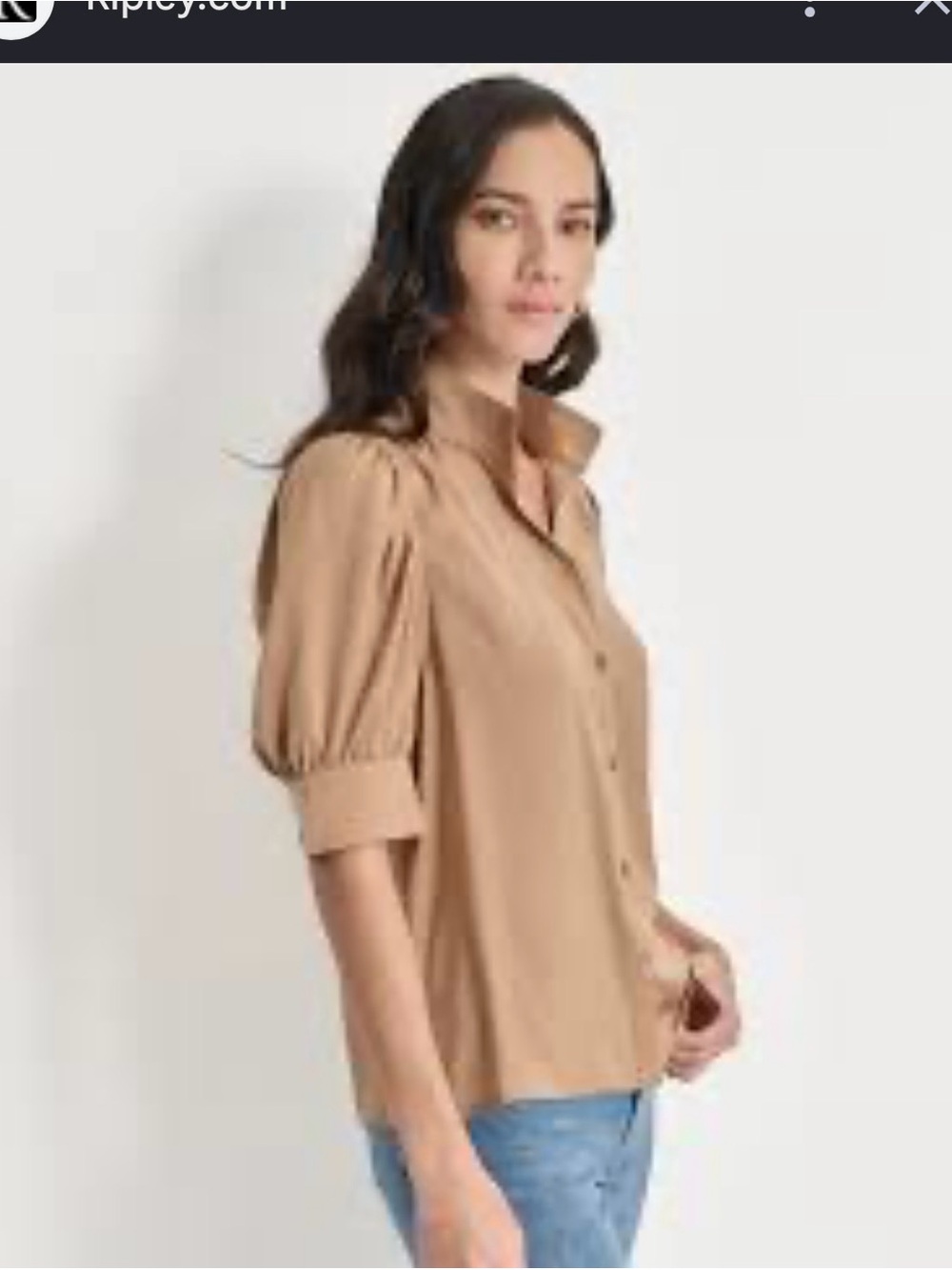 Calvin Klein Jeans Tan Button-Front Puff Sleeve Shirt